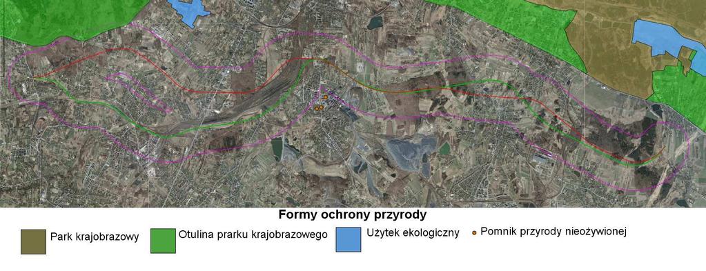 Rysunek 2 Lokalizacja wariantów inwestycyjnych względem różnych form ochrony przyrody 3.9.