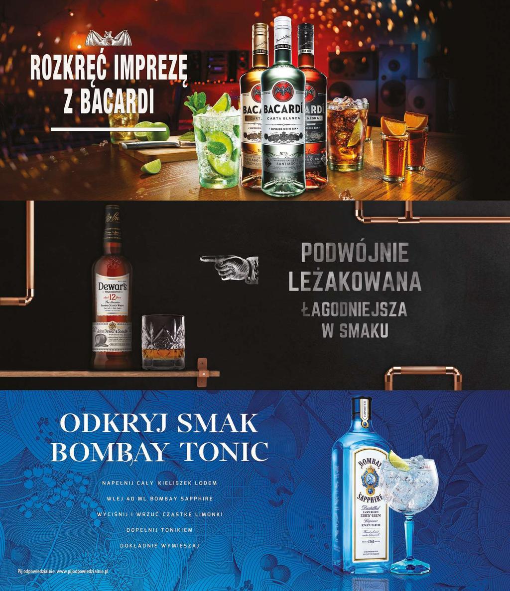 8+1 Dowolny mix 8 but z prezentowanej oferty = 1 but Bacardi Carta Blanca lub Bacardi Carta Oro lub Bacardi Carta Negra 1L 6+1 6 but DEWAR`S WHISKY 12YO 0,70L = 1 but DEWAR`S WHISKY 12YO 0,70L 6+1 6