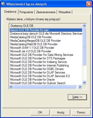 dokumentacja AsixConnect5 Dane archiwalne 7.6.2. Identyfikacja i parametryzacja Serwer OLE DB systemu asix rejestruje się w systemie operacyjnym po nazwą skróconą ServerHTOleDB.