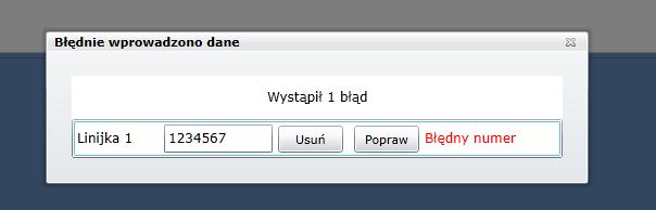 Po poprawieniu numeru i kliknięciu przycisku Popraw nastąpi kolejna walidacja, której rezultatem będzie zniknięcie