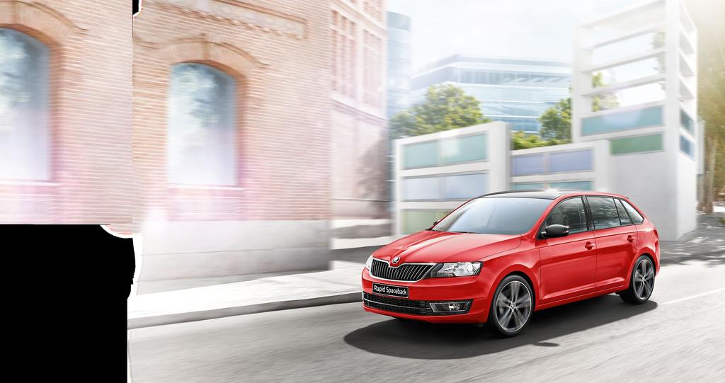 Spaceback Rok modelowy 2016 upust 4 700 zł* i pakiet ubezpieczeń już od 590 zł** LAT JUŻ OD 1895 ROKU www.skoda-auto.pl/rapidspaceback 1.2 TSI/66 kw (90 KM) 54 900 zł 60 200 zł 64 800 zł 1.