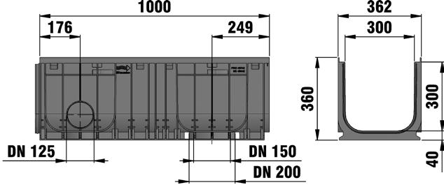 cm 2 wlotowa cm 2 /m typ 360 z rusztem żeliwnym, szczelinowym G-TEC, KTL 1000 362