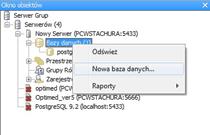 W tym celu należy nacisnąć prawym przyciskiem myszy na pole Baza danych a następnie wybrać opcję Nowa baza danych. Rysunek 4.