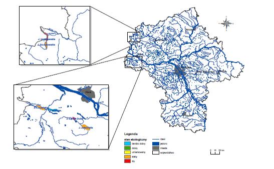 Szczutowskie, Urszulewskie oraz Zdworskie osiągnęły stan zły, głównie ze względu na wskaźniki biologiczne.