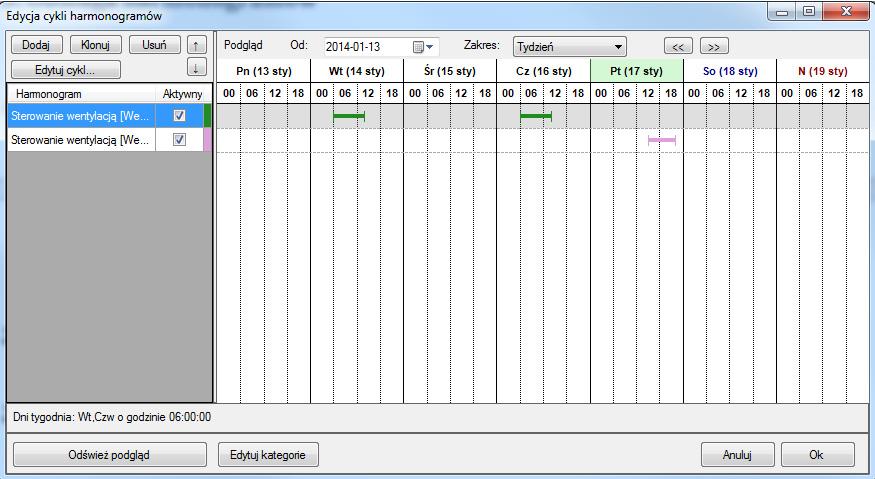 3 Obsługa harmonogramów 3.1 Edycja cykli harmonogramów Okno edycji cykli harmonogramów służy do określenia cykli czasowych dla wykonywania zadań określonych w definicji harmonogramu.