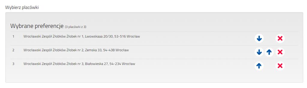 Korzystając ze strzałek możecie Państwo również zmienić kolejność preferencji.
