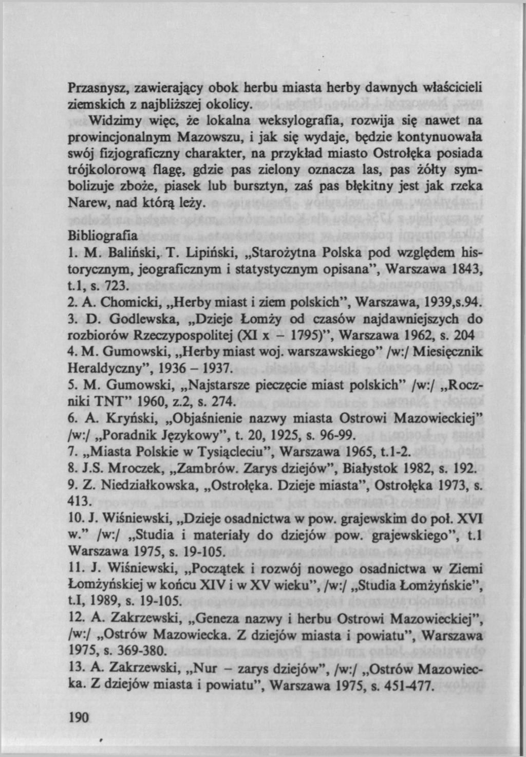 Przasnysz, zawierający obok herbu miasta herby dawnych właścicieli ziemskich z najbliższej okolicy.