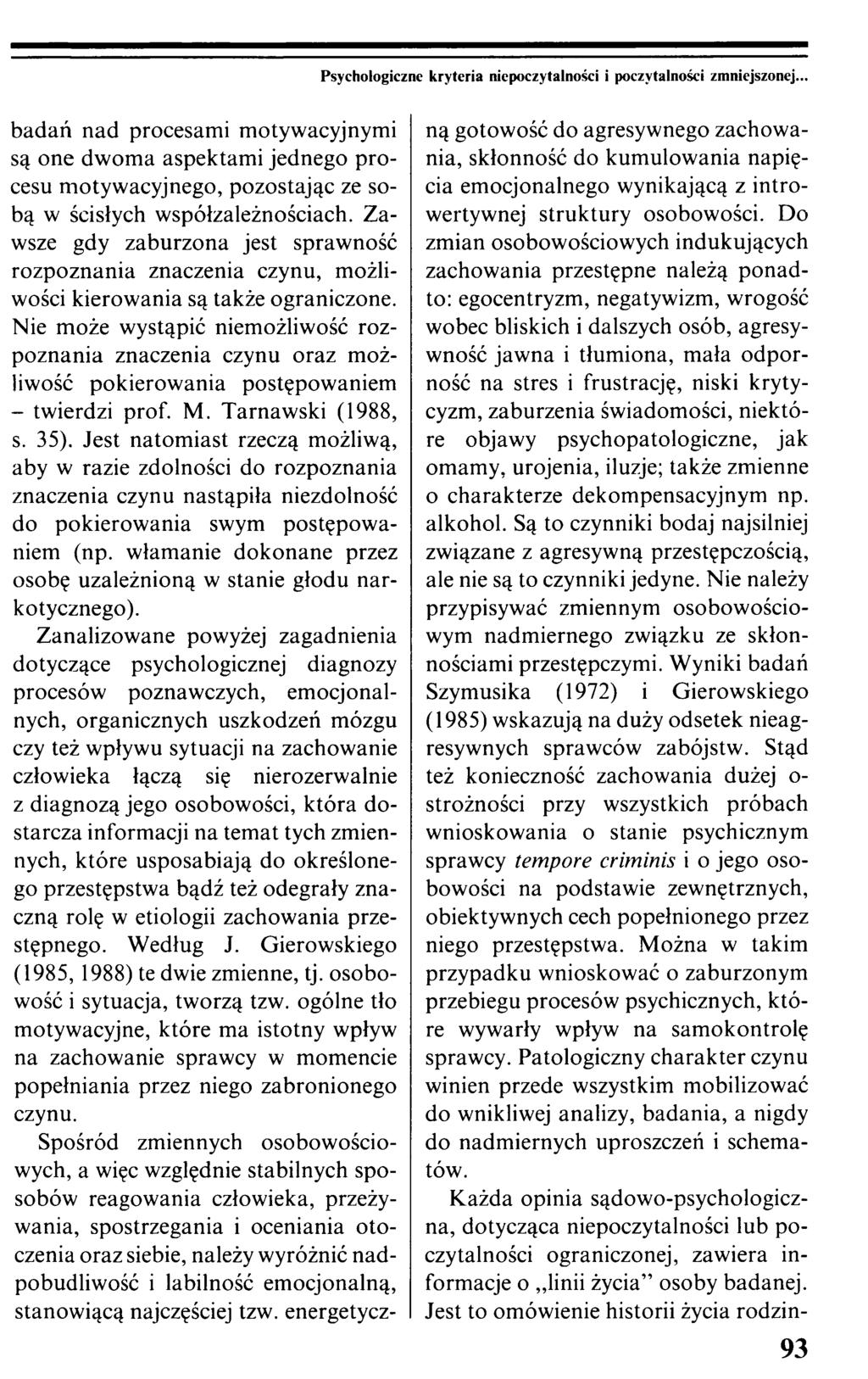 Psychologiczne kryteria niepoczytalności i poczytalności zmniejszonej.