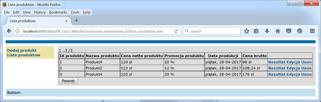 3.9. Prezentacja procesu modyfikacji danych (1) próba