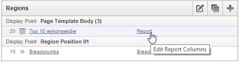 k. W związku z tym, że nazwy kolumn raportu nie odpowiadają naszym potrzebom, wróć do edycji raportu. W tym celu na pasku narzędzi programistycznych wybierz edycję strony (Edit Page X). l.