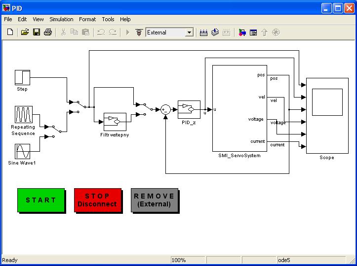 Ry. 6. Schemat Simulin dla eerymentu z regulatorem PID: z filtrem wtęnym i bez filtru.