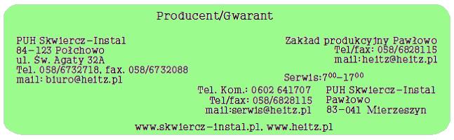 ! 11. PUH Skwiercz-Instal nie odpowiada za niewłaściwy dobór kotła. 12. Gwarancją nie są objęte elementy eksploatacyjne zużywających się, takich jak: ruszt żeliwny.