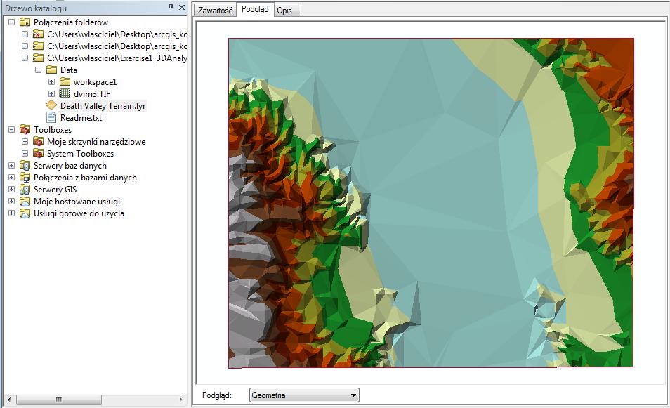 Podgląd danych 3D w ArcCatalog W drzewie katalogu w programie ArcCatalog nawiguj się do podłączonego wcześniej katalogu