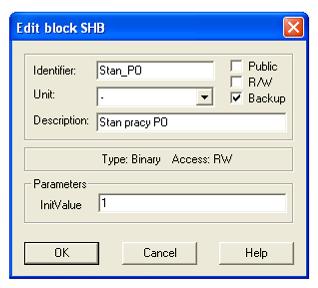 5 SHB - Sample and Hold Binary Value Próbkowanie sygnału cyfrowego próbka, BINARY załącz próbkowanie, BINARY d c SHB InitValue BINARY, wyjście Blok próbkuje i kopiuje na wyjście wartość sygnału