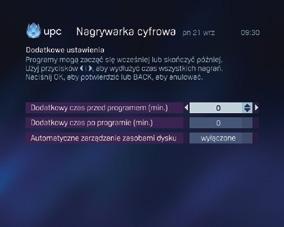 Ustawienia Programy mogą rozpocząć się wcześniej i zakończyć później niż podano w Przewodniku TV.
