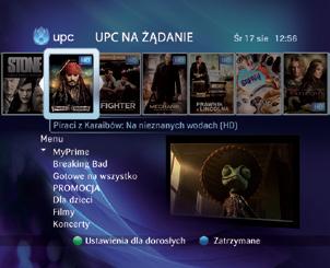 Aby wejść bezpośrednio do menu głównego UPC NA ŻĄDANIE, naciśnij na pilocie przycisk ON DEMAND.