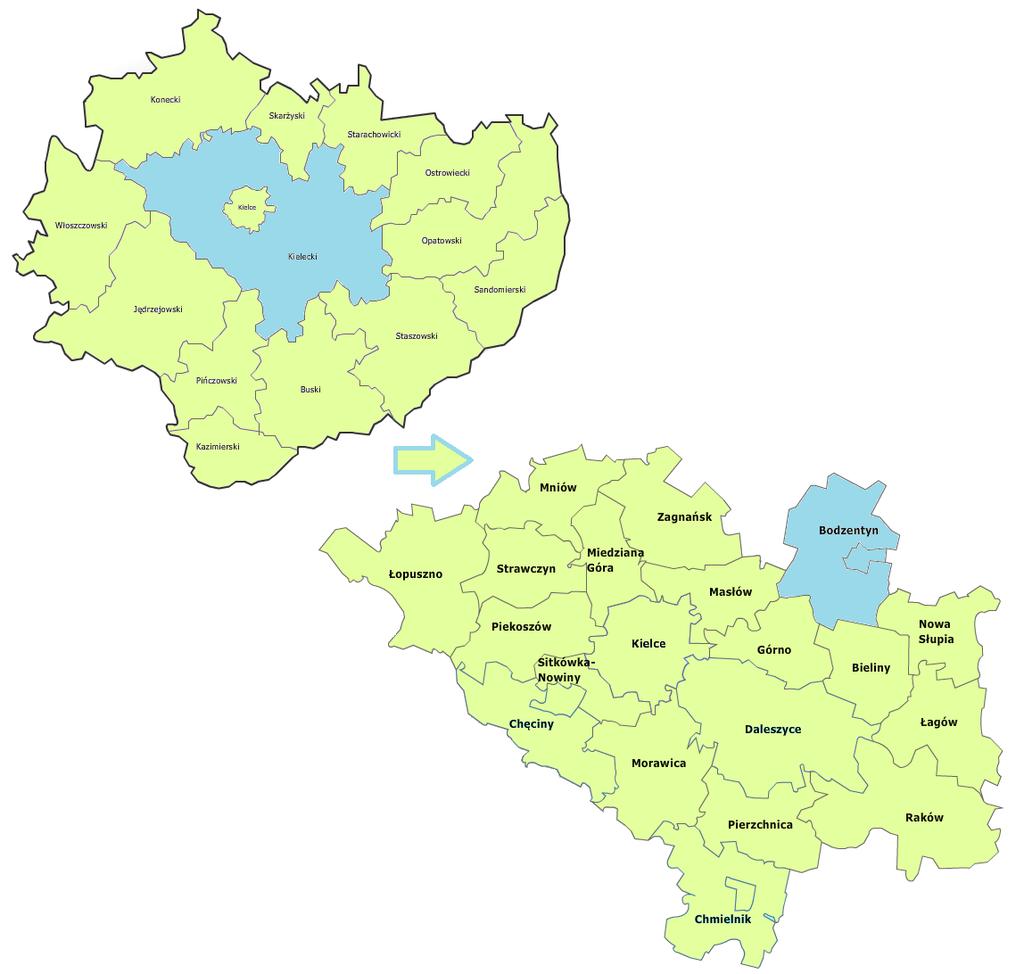 1. Charakterystyka gminy Gmina Bodzentyn położona jest w północnej części województwa świętokrzyskiego, w powiecie kieleckim. Siedzibą władz Gminy jest Miasto Bodzentyn.