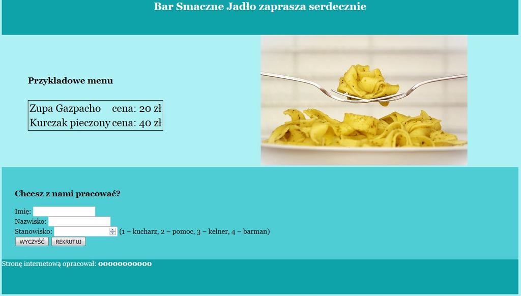 Witryna internetowa Obraz 2. Witryna internetowa Cechy witryny: Nazwa pliku: bar.html lub bar.
