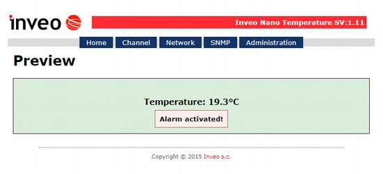 W zakładce Channel znajdują się ustawienia progów temperatury po przekroczeniu których następuje wywołanie alarmu.