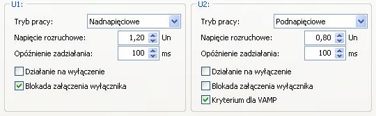 Zabezpieczenie napięciowe zwłoczne Możliwość zmiany trybu pracy zabezpieczenia napięciowego: Podnapięciowe Nadnapięciowe Rys. 15.