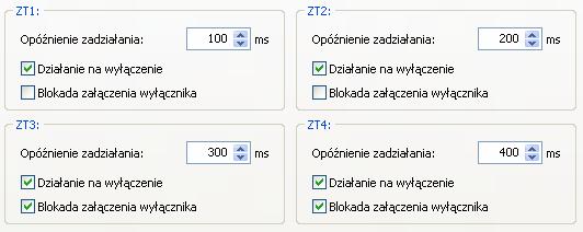 Zabezpieczenie technologiczne ZT1 ZT4 Pobudzenie zabezpieczeń zewnętrznych należy skonfigurować w sterowniku programowalnym SP (zakładka Sterownik). Rys. 18.