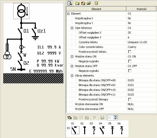 obiektu (wg biblioteki) oraz położeniem na LCD. Zaznaczony obiekt na układzie LCD z prawej strony zostaje podświetlony. Istnieje możliwość przesuwania położenia elementów przy użyciu wskaźnika myszy.