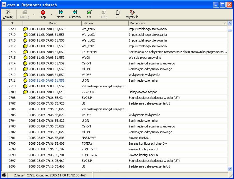6. Opcja Rejestrator Aplikacja umożliwia wizualizację zarejestrowanych zdarzeń obejmującą datę, nazwę zdarzenia itp.) 6.1. Rejestrator zdarzeń Rys. 36.