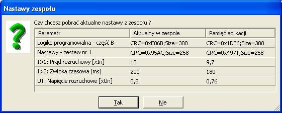 4.1. Nastawy zabezpieczeń i układów Nastawy zabezpieczeń i układów to opcja umożliwiająca pobranie, edycję i wysłanie nastaw zabezpieczeń i układów obsługiwanego urządzenia.