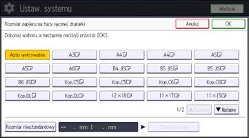 Ładowanie papieru 5. Wybierz rozmiar papieru. 6. Naciśnij przycisk [OK]. 7. Naciśnij przycisk [Narzędzia użytkownika] ( ) w prawym górnym rogu ekranu. 8.
