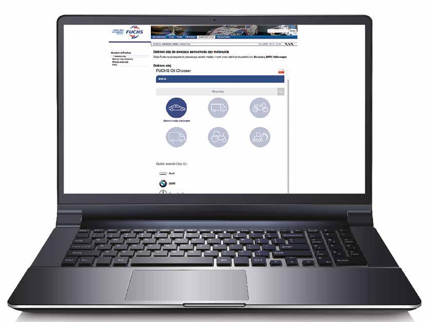 INTERNETOWY SERWIS DOBORU ŚRODKÓW SMARNYCH W celu ułatwienia doboru optymalnych środków smarnych dla każdego typu i modelu maszyny koncern Fuchs stworzył specjalny internetowy serwis. Pod adresem www.