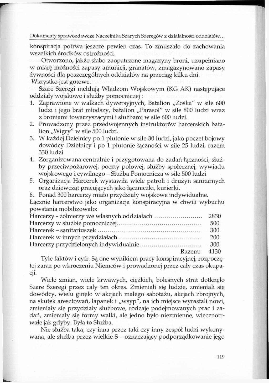 Dokumenty sprawozdawcze Naczelnika Szarych Szeregów z działalności oddziałów... konspiracja potrwa jeszcze pewien czas. To zmuszało do zachowania wszelkich środków ostrożności.