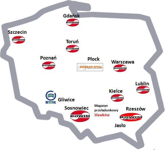 Model biznesowy Sieć dystrybucyjna Sieć dystrybucyjna Grupy Kapitałowej Bowim obejmuje: centrum dystrybucyjno-logistyczne w Sosnowcu wraz z magazynem centralnym, centrum serwisowo-magazynowe w Płocku