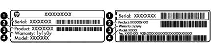 Element (1) Numer seryjny (2) Numer produktu (3) Okres gwarancji (4) Numer modelu (tylko wybrane modele) Etykieta Certyfikatu Autentyczności Microsoft (tylko wybrane modele z systemem starszym niż