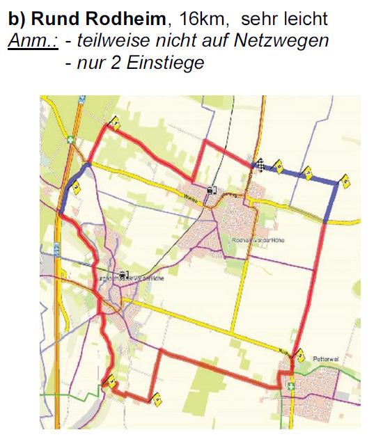 brak wjazdu na trasę sieciową b) Wokół Rodheim, 16 km, poziom trudności: