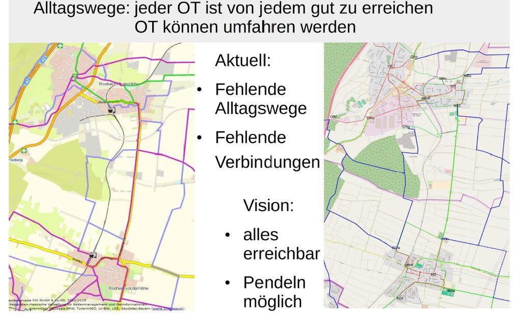 Von Ort zu Ort Z jednej miejscowości do drugiej Freizeitwege außerorts Ścieżki rekreacyjne poza miejscowością Pendlerwege, Alltagswege außerorts, Umfahrungen innerorts Ścieżki, którymi dojeżdża się