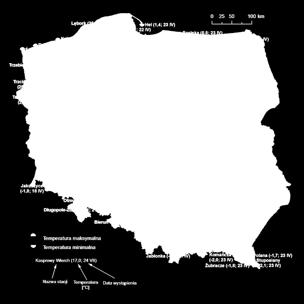 2. Temperatury ekstremalne w regionach Polski