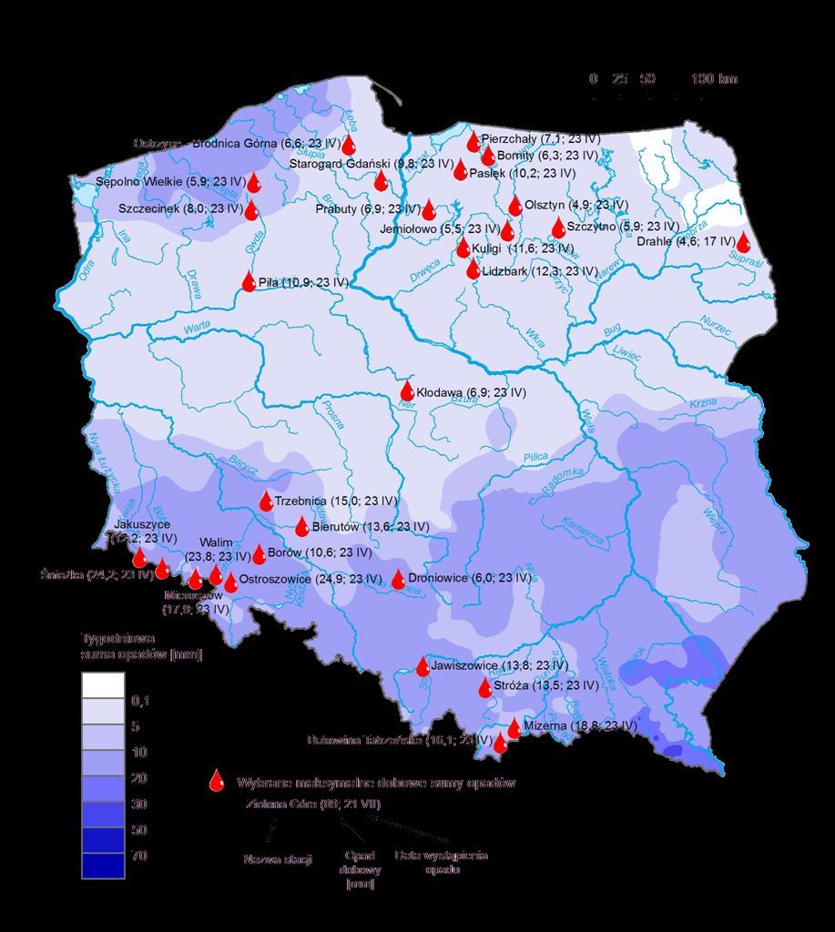 dobowe sumy opadów (w okresie