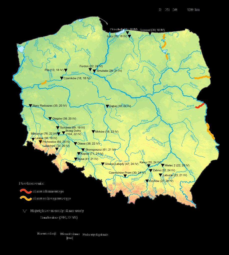 4. Przekroczenia stanów ostrzegawczych i alarmowych oraz najwyższe dobowe wzrosty stanu