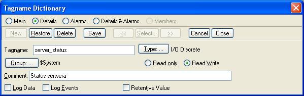 Przyciskiem Save zapisz zdefiniowaną zmienną. III. Skonfiguruj statuowanie komunikacji na oknie Zbiornik 1. Przejdź do środowiska ArchestrA IDE do zakładki Graphic Toolbox 2.