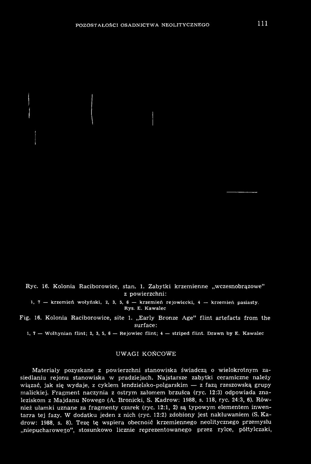 12:3) odpowiada znaleziskom z Majdanu Nowego (A. Bronicki, S. Kadrów: 1988, s. 118, ryc. 24:3, 6). Również ułamki uznane za fragmenty czarek (ryc.