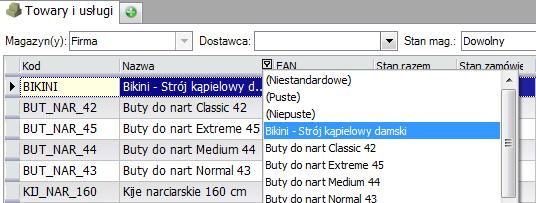 Po zamknięciu formularza na liście przy nazwach kolumn pojawią się strzałki. Ich kliknięcie rozwinie menu, z którego wybierzemy lub zdefiniujemy filtr.