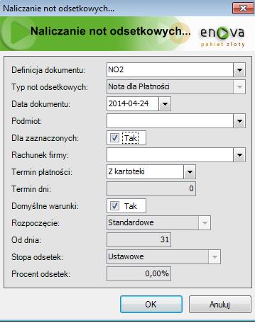 Noty odsetkowe Naliczanie noty odsetkowej Anulowanie/stornowanie not odsetkowych Włączenie mechanizmu not odsetkowych dla płatności Naliczanie noty odsetkowej Noty odsetkowe naliczane są dla