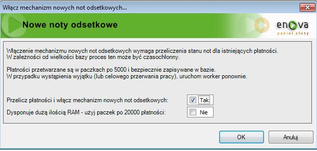 Jeśli przed zakończeniem pracy nie nastąpi wyjątek i płatności zostaną przeliczone, w konfiguracji możliwe będzie wskazanie na definicji noty, typu noty - Nota dla płatności.