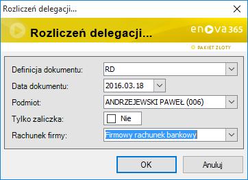 Rozliczenie delegacji Podczas naliczenia rozliczeń delegacji postępujemy podobnie jak przy rozliczeniu zaliczek.