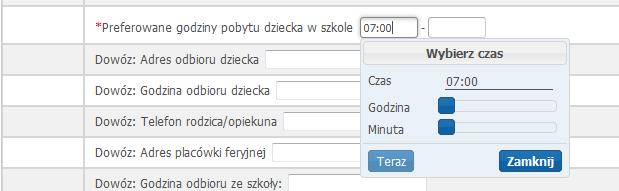 Godzina przyjścia dziecka do szkoły może być ustawiona najpóźniej do godziny 8:30, a