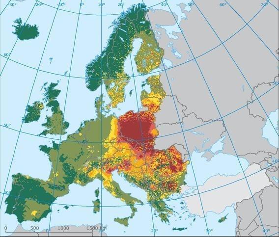 Benzo(a)piren w powietrzu Stężenie benzo(a)pirenu w Europie w 2012 r. (Fot.