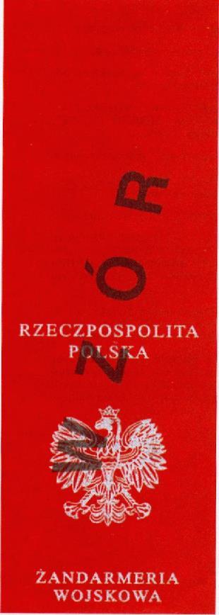 Wzór nr 4 do 21 LEGITYMACJA ŻOŁNIERZA ZAWODOWEGO ŻANDARMERII WOJSKOWEJ Część zewnętrzna legitymacji żołnierza zawodowego: - okładka wykonana ze sztucznego tworzywa w kolorze amarantowym ze srebrnymi