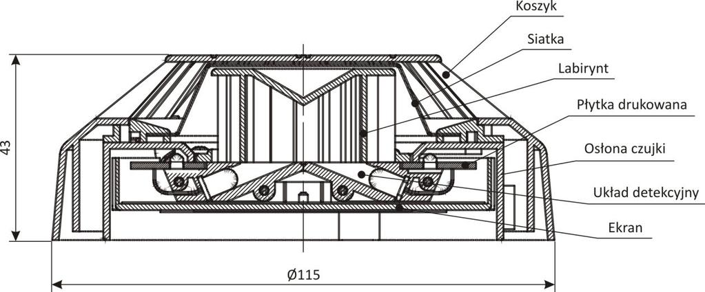 IK-E306-002 7 4 OPIS KONSTRUKCJI Konstrukcję mechaniczną czujki przedstawia rysunek 1.