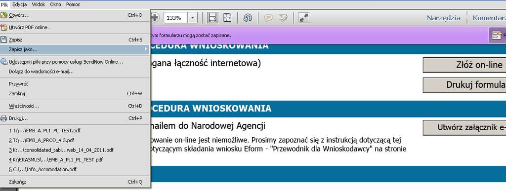 ( Standardowa procedura wnioskowania ) pojawią się dodatkowe pola: Status złożenia dokumentu ( ok. ), Numer identyfikacyjny złożenia, Czas lokalny złożenia (Bruksela), Suma kontrolna (Ekran nr 14).