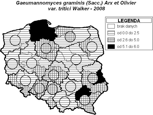 Procent porażonych roślin pszenicy ozimej przez zgorzel podstawy źdźbła Mapa 6 Wykres 10